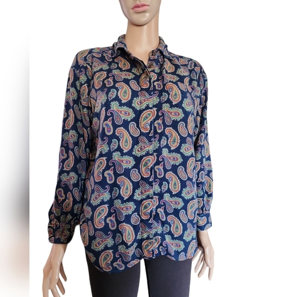 Liz Sport Jewel Tone Paisley Button Down - Picture 1 of 7